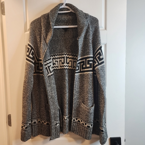 WIND RIVER Sweater/man wool blend knit Shirt/full zip/geometric pattern Top - Picture 2 of 7